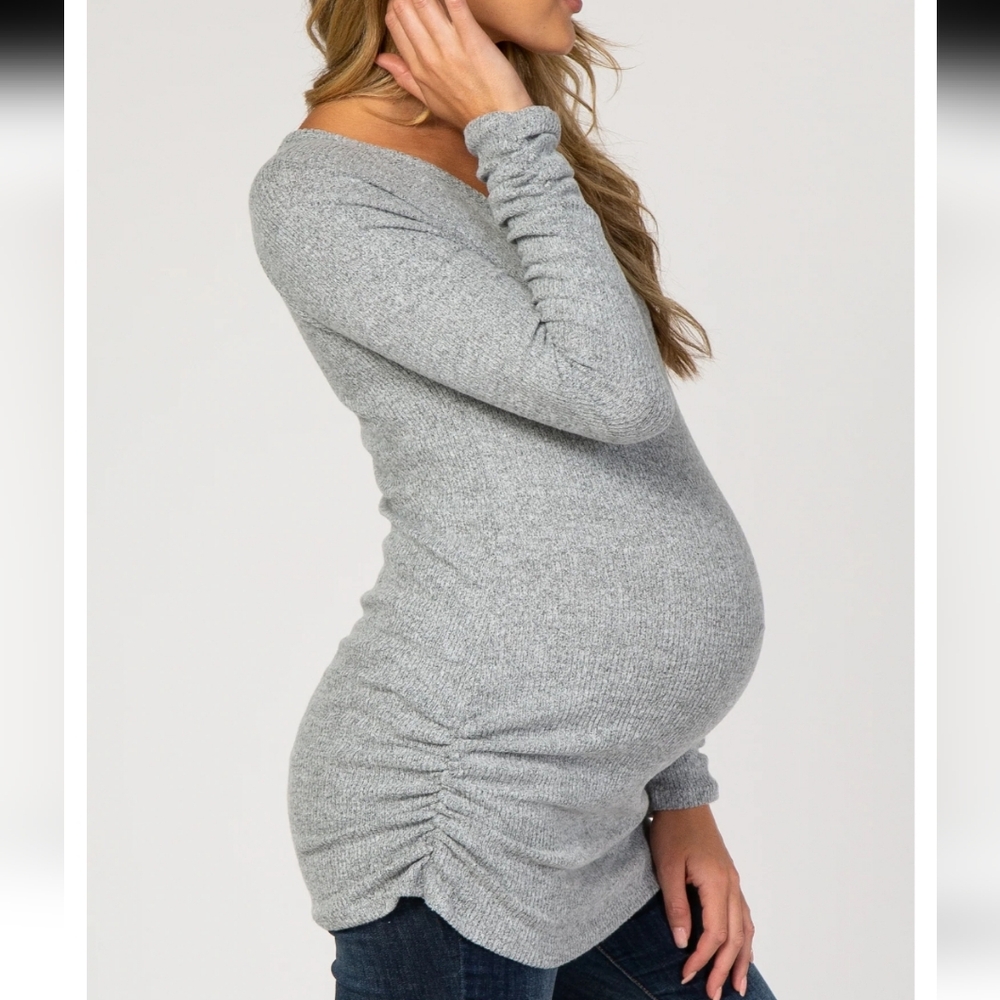 Market & Spruce Maternity Heather Gray Long Sleeve Ruched Tunic Top sz L